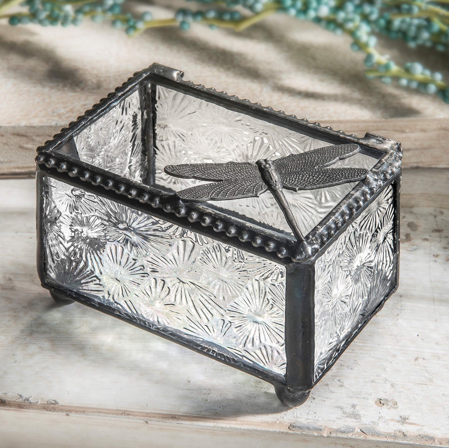 J Devlin Glass Art Dragonfly Trinket Box for Jewelry and Keepsakes Box 291