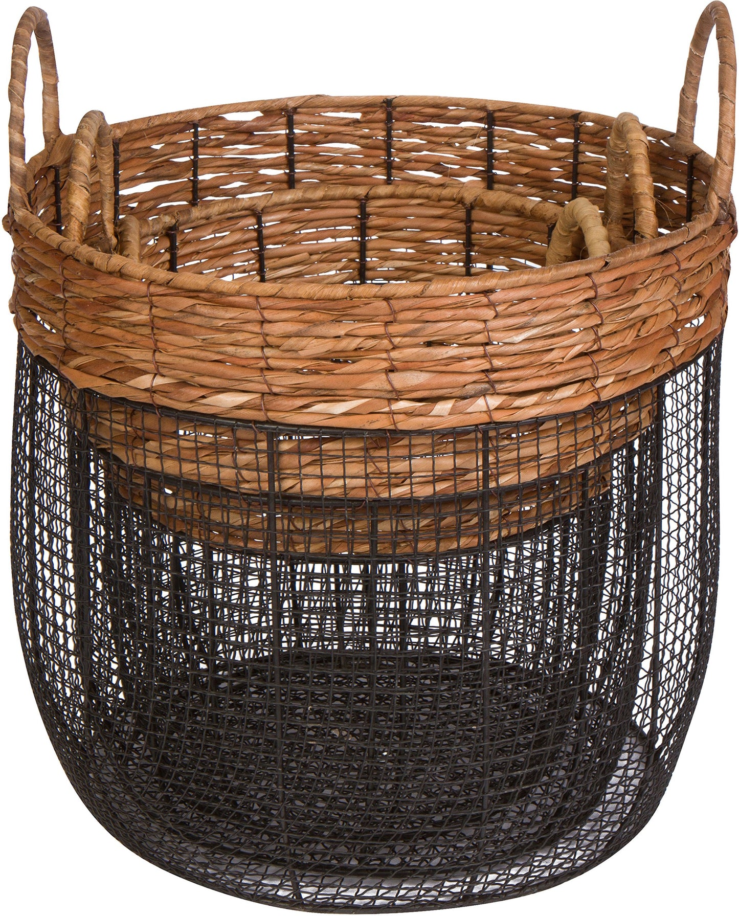 Trademark Innovations Oval Wire Tall Garden Home Decor Baskets with Wicker and Handles - Set of 3