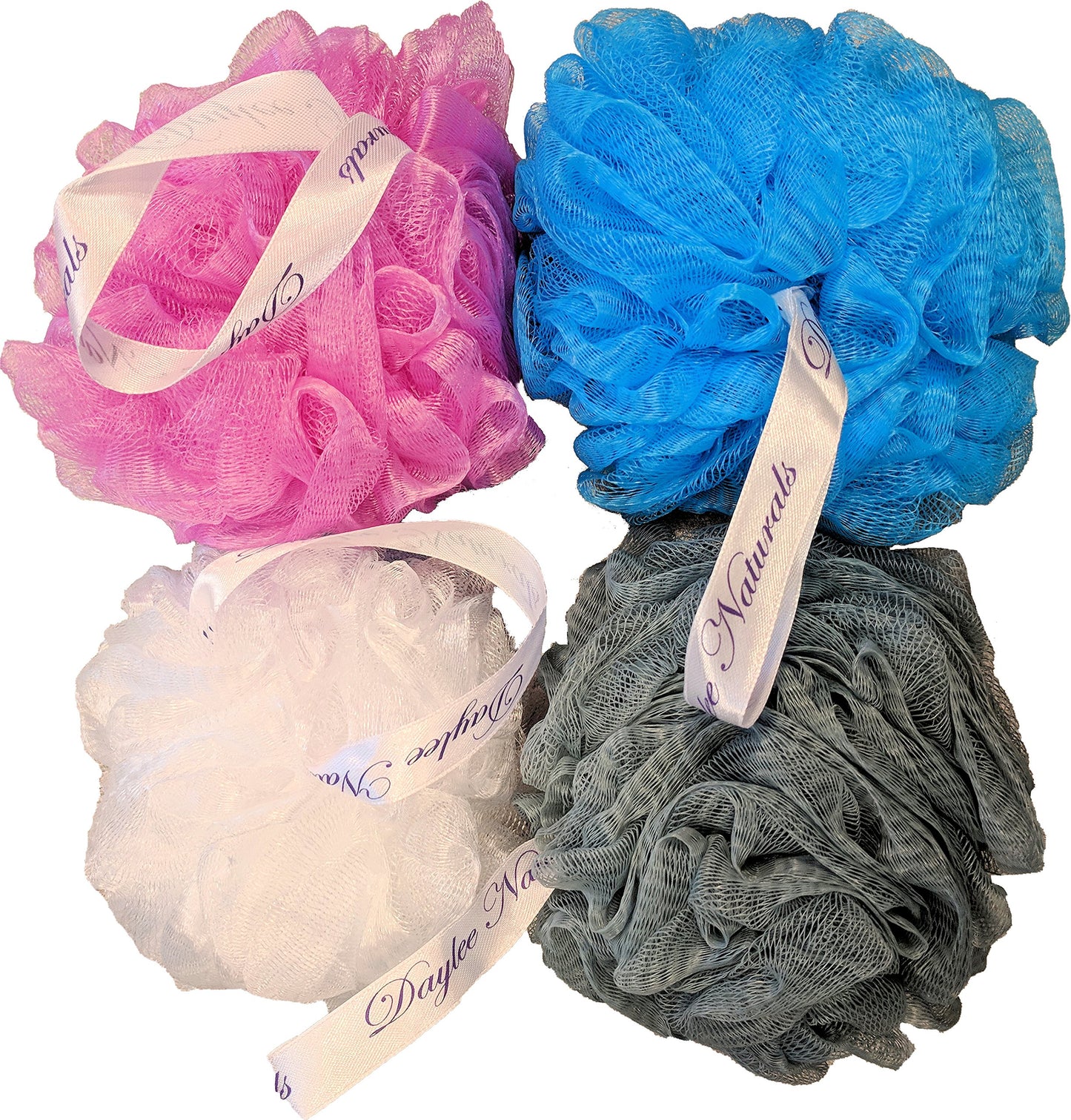 Daylee Naturals Large Eco Mesh Bath Pouf Sponge 4Piece Variety Pack