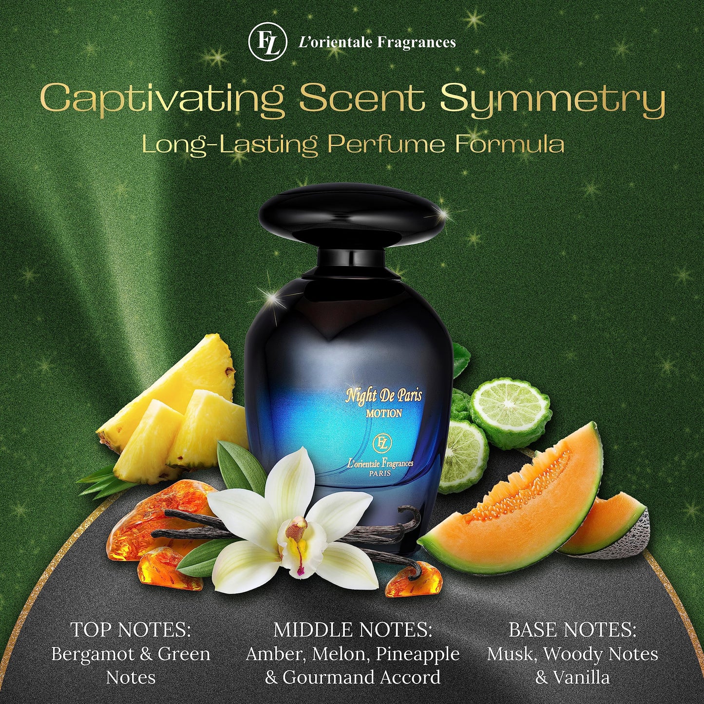 L'Orientale Fragrances Night De Paris in Motion 100ml / 3.3oz - Oil-Based Perfumes for Women & Men, Unisex Amber Vanilla Eau de Parfum w/Bergamot -